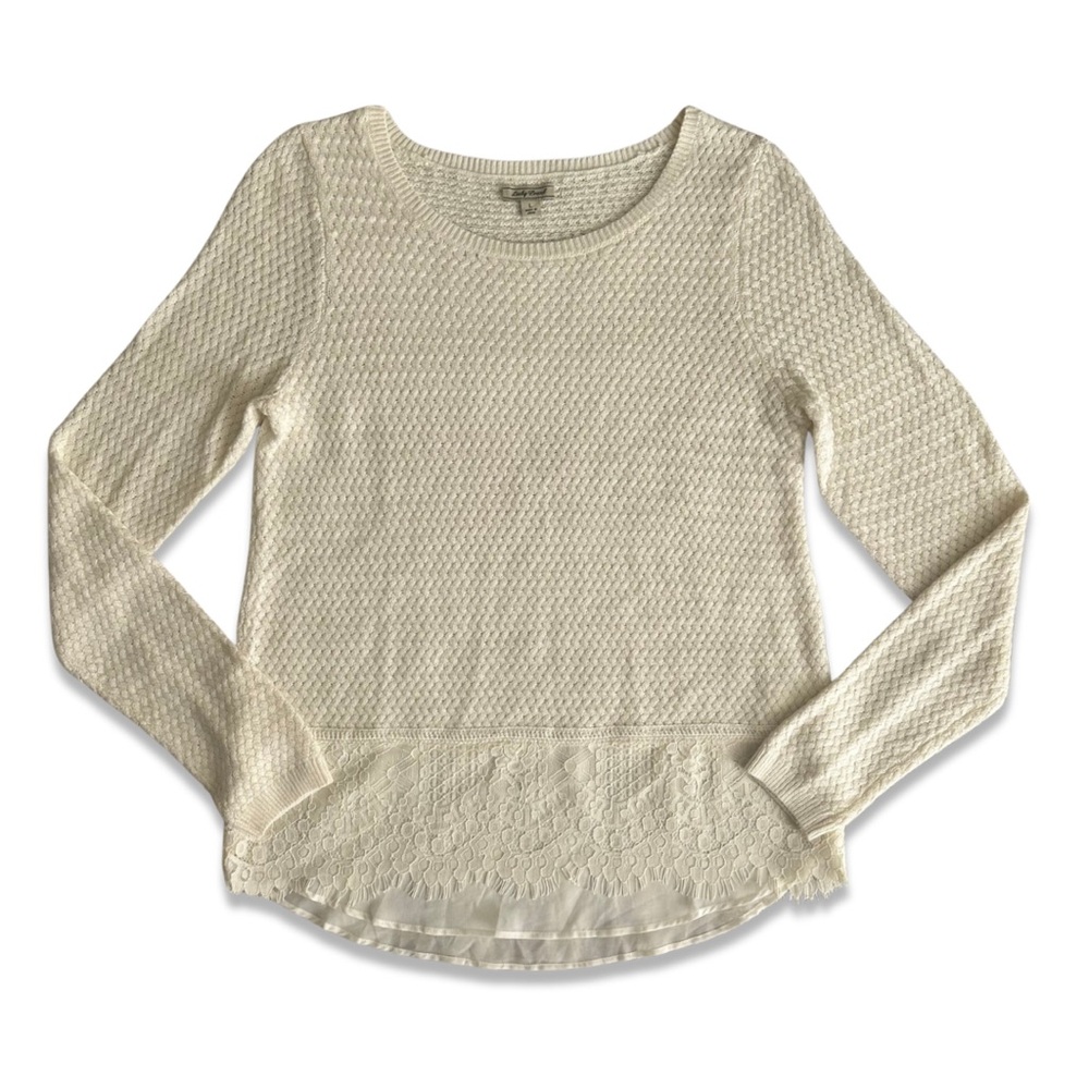 🏷️*Price Drop* Lucky Brand Cream Mixed Media Lace Long Sleeve Sweater Size L